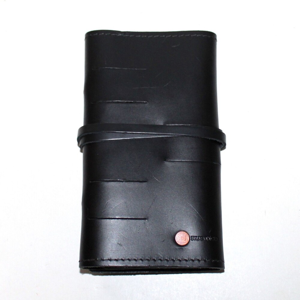 Rustico Sidekick Black Leather tri-fold handmade pouch cord organizer wallet